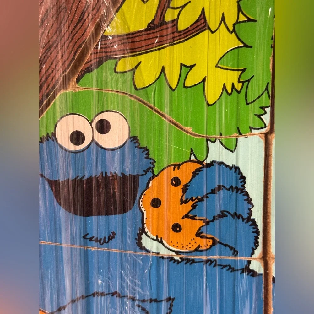 Vintage Playskool Sesame Street Wooden Puzzle 1988 Cookie Monster in Hammock